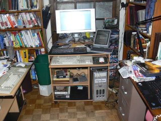 Roxanne at my writing and games work station.